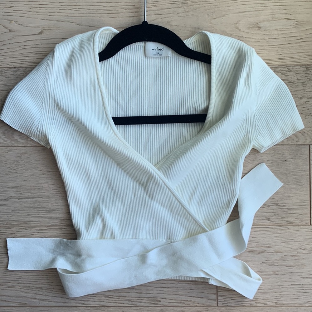 Aritzia White Wrap Crop Top - Picture 3 of 5